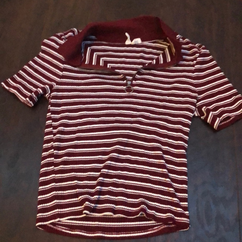cropped fitted striped shirt with collar&zipper